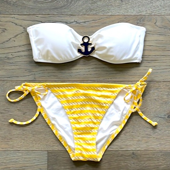 Victoria's Secret Other - Victoria’s Secret Side Tie Bikini Bottom Yellow with Gold and White Stripes- SM